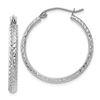14k White Gold Diamond-cut 2.8x25 mm Hollow Hoop Earrings