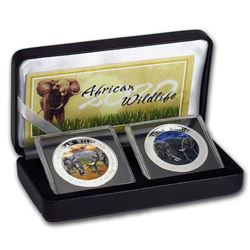 2020 Somalia 2-Coin 1 oz Silver Elephant Set Day/Night (Colored)