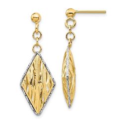 14k Yellow Gold & White Rhodium Dangle Post Earrings