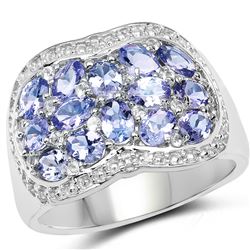 2.34 ctw Genuine London Blue Topaz & White Topaz .925 Sterling Silver Ring