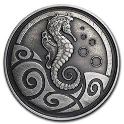 2019 Samoa 1 oz Silver Seahorse (Antique Finish)