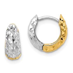 14k Yellow Gold Two-tone Textured Hoop Earrings
