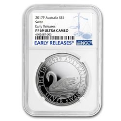 2017 Australia 1 oz Silver Swan PF-69 NGC (ER)