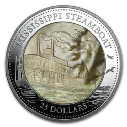 2015 Cook Isl 5 oz Silver Mother of Pearl Mississippi Steamboat