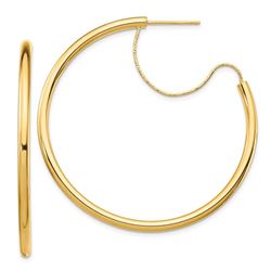 14k Yellow Gold Polished with D/C wire Hoop Earrings - 2.5x40 mm