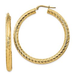 14k Yellow Gold Diamond-cut Round Hoop Earrings - 4x35 mm