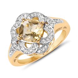 1.90 ctw Genuine Smoky Quartz, Yellow Diamond & White Diamond .925 Sterling Silver Ring