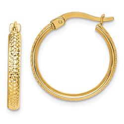 14k Yellow Gold Diamond-Cut Hammered Hoop Earrings - 20 mm