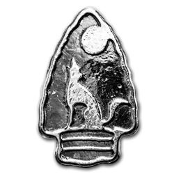 2 oz Hand Poured Silver Arrowhead - Wolf/Moon