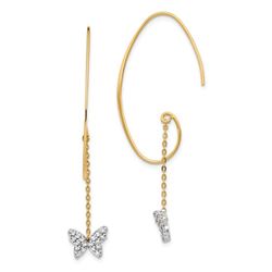 14k Two-tone Cubic Zirconia Butterfly Dangle Earrings
