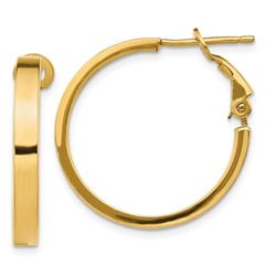 14k Yellow Gold Polished Square Tube Round Hoop Earrings - 20 mm