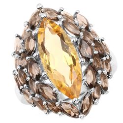 14K Yellow Gold Plated 5.42 ctw Genuine Ethiopian Opal, Citrine and White Topaz .925 Sterling Silver