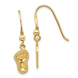 14k Yellow Gold Footprints Shepherd Hook Earrings