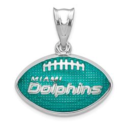 Sterling Silver Miami Dolphins Enameled Football Pendant