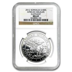 2012 Somalia 1 oz Silver African Elephant MS-69 NGC