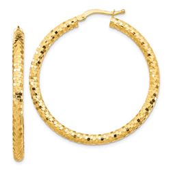 14k Yellow Gold 3x30 mm Diamond-cut Hoop Earrings - 40 mm