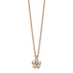 14K Rose Gold CZ Flower w/ 1in ext. Necklace - 16 in.