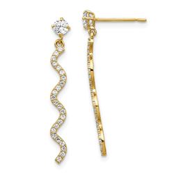 14k Yellow Gold Cubic Zirconia Wave Dangle Post Earrings