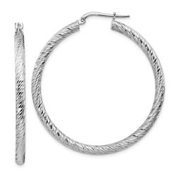 10k White Gold Diamond-cut Round Hoop Earrings - 35 mm