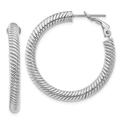 14k White Gold Twisted Round Omega Back Hoop Earrings - 25 mm