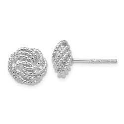14k Solid White Gold Diamond Cut Love Knot Post Earrings