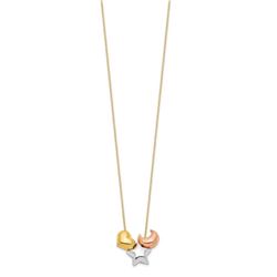 14k Tri-color Heart\, Star & Moon Necklace - 16 in.