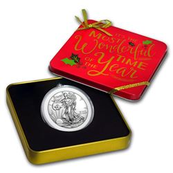 2019 1 oz Silver American Eagle BU - Holiday Tin\, Wonderful Time
