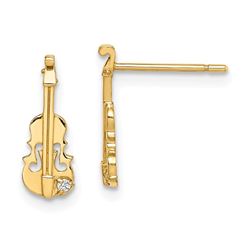 14k Cubic Zirconia Violin Post Earrings - 39 mm