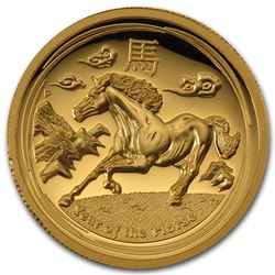 2014 Australia 1 oz Gold Lunar Horse Prf (SII\, UHR\, Box & COA)
