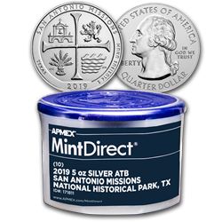 2019 5oz Silver ATB San Antonio Missions 10-Coin MintDirect® Tube