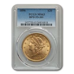 1896 $20 Liberty Gold Double Eagle MS-63 PCGS (FS-301 RPD)