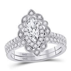 14kt Yellow Gold Round Diamond Halo Bridal Wedding Engagement Ring Band Set 7/8 Cttw