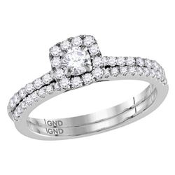 14kt White Gold Round Diamond Cluster Bridal Wedding Engagement Ring Band Set 1/3 Cttw