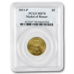 2011-P Gold $5 Commem Medal of Honor MS-70 PCGS