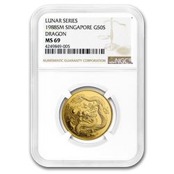 1988 Singapore 1/2 oz Gold 50 Singold Dragon MS-69 NGC