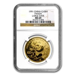 1991 China 1 oz Gold Panda Large Date MS-69 NGC