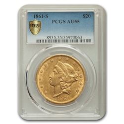 1861-S $20 Liberty Gold Double Eagle AU-55 PCGS