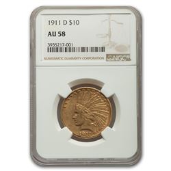 1911-D $10 Indian Gold Eagle AU-58 NGC