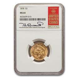 1878 $3 Gold Princess MS-64 NGC