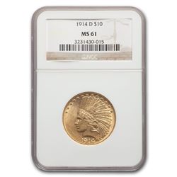 1914-D $10 Indian Gold Eagle MS-61 NGC