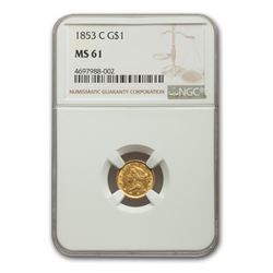 1853-C $1 Liberty Head Gold MS-61 NGC