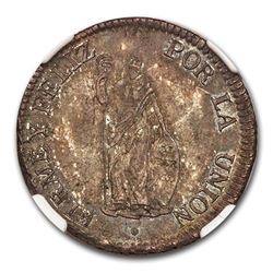 1826 LM-JM Peru Silver 2 Reales MS-64 NGC