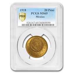 1918 Mexico Gold 20 Peso MS-65 PCGS