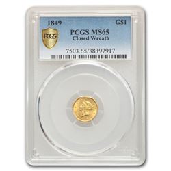1849 $1 Liberty Head Gold MS-65 PCGS (Closed Wreath)