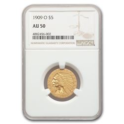 1909-O $5 Indian Gold Half Eagle AU-50 NGC