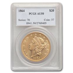 1864 $20 Liberty Gold Double Eagle AU-50 PCGS