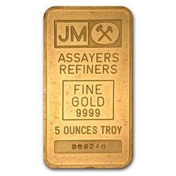 5 oz Gold Bar - Johnson Matthey (Plain Back)