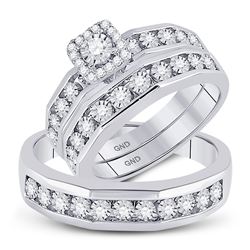 14kt White Gold Round Diamond 3-Stone Bridal Wedding Engagement Ring Band Set 2.00 Cttw
