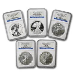 2011 5-Coin Silver Eagle Set MS/PF-70 NGC (ER\, 25th Anniv)