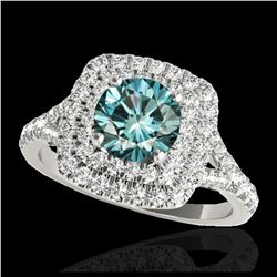 1.69 ctw SI Fancy Blue Diamond Halo Ring 10K White Gold
